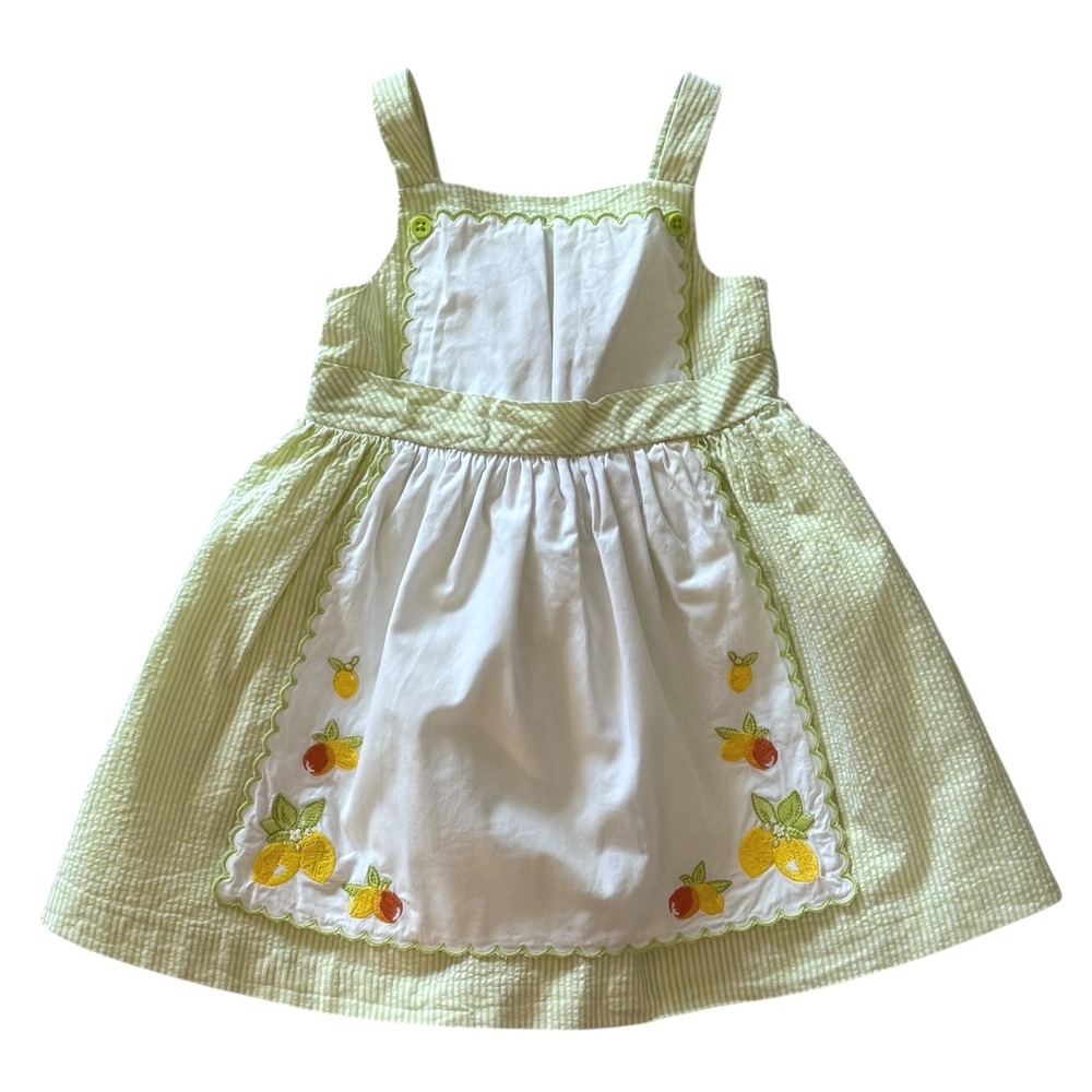 Janie & Jack Girls 6-12‎ Months Smocked Seersucker Lemon Apple Embroidered Dress